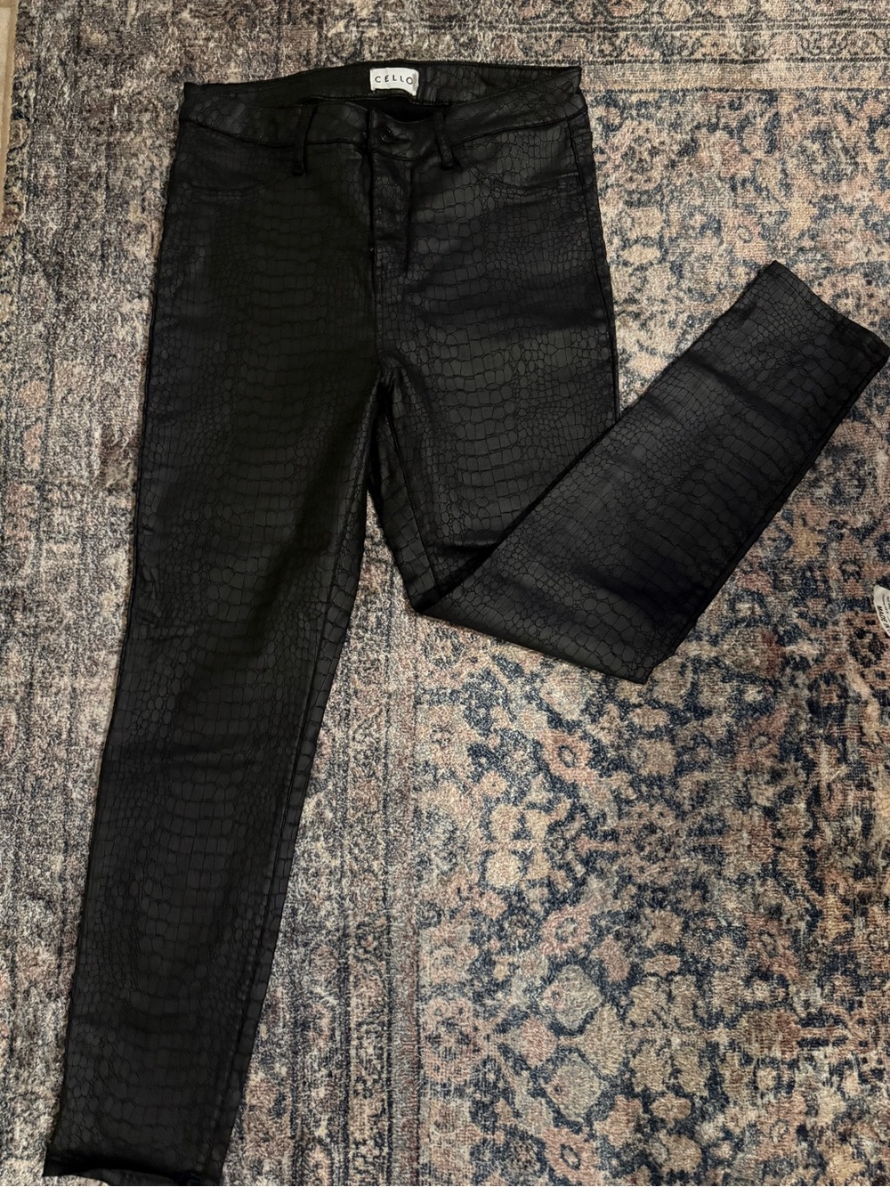 Cello Black Croc-Embossed Faux Leather Jeans